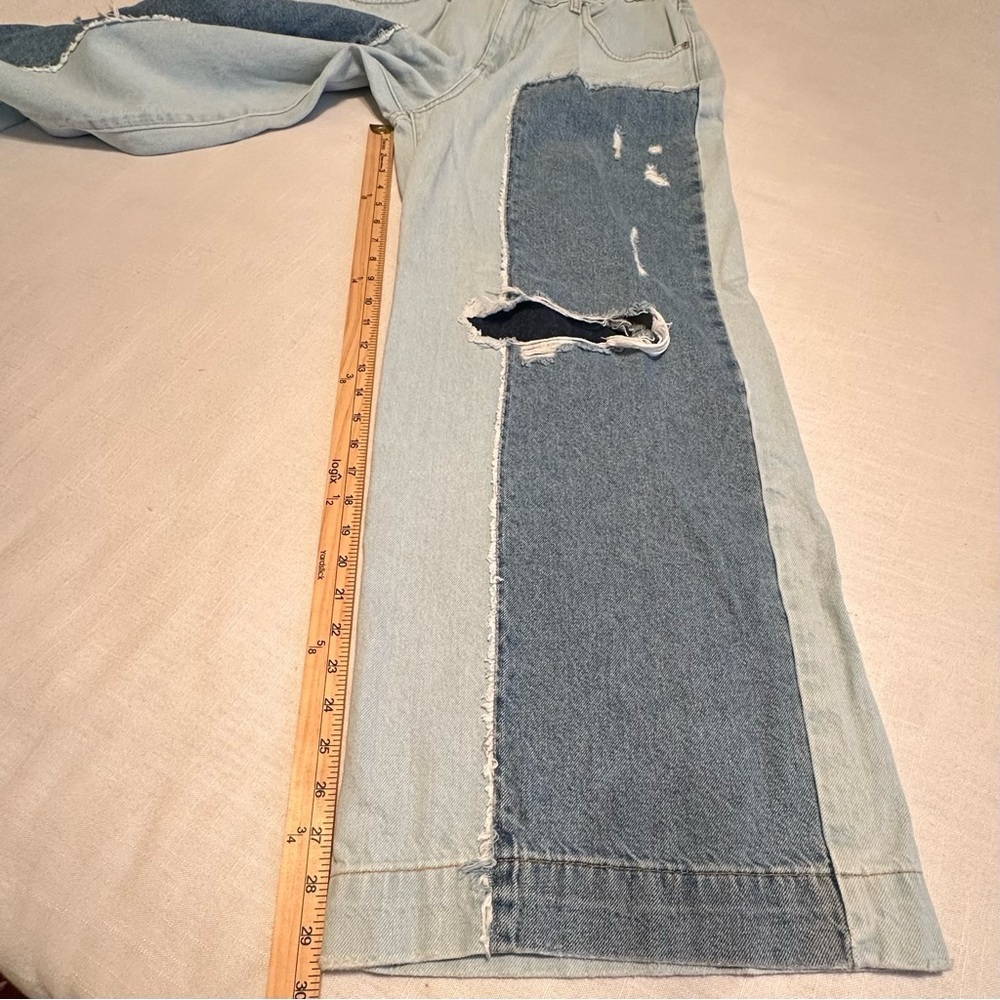 Forever 21 Jeans Womens 29 Light Wash Low Rise Wide Leg Patchwork Distressed - Picture 5 of 13